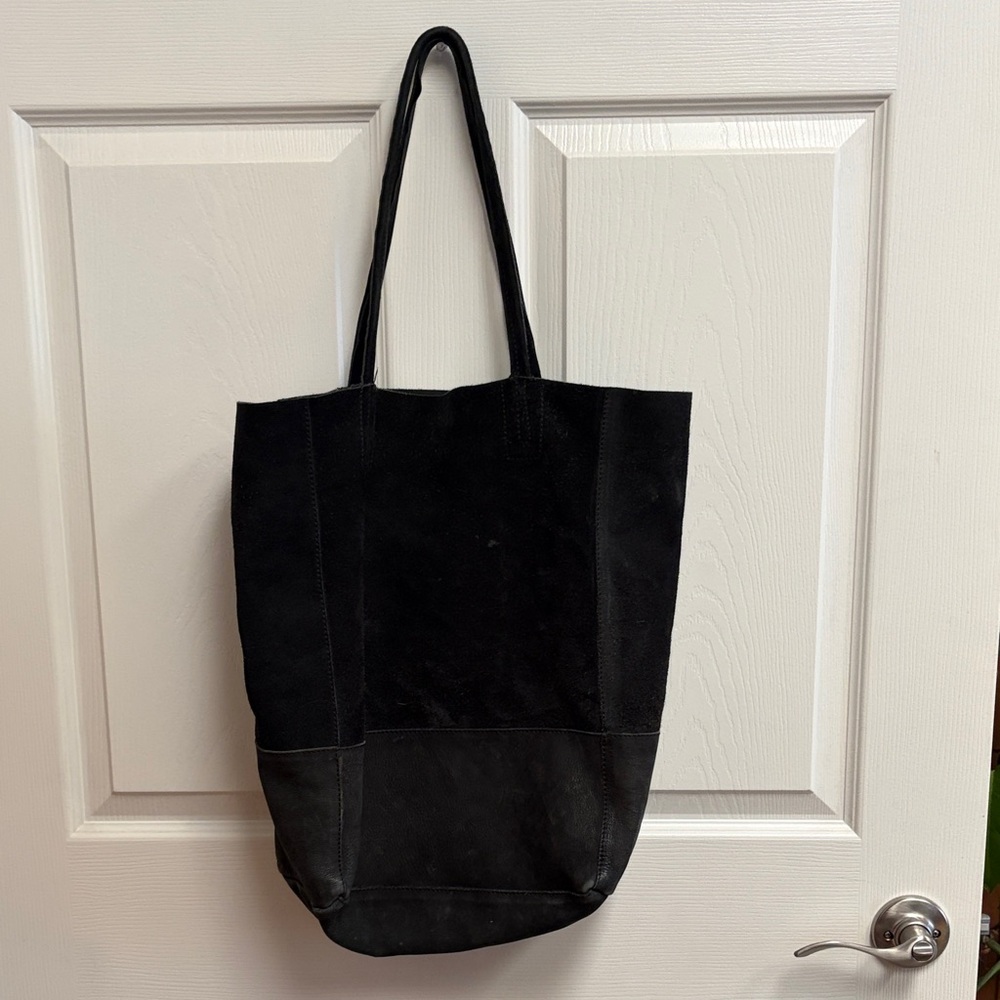 Sseko Black Suede & soft Leather Tote bag purse -17inches long, Fits everything!
